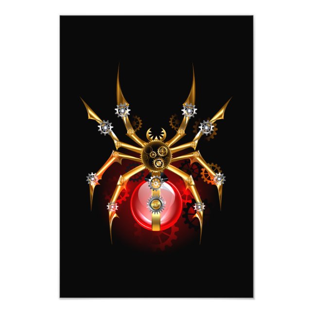 Steampunk spider on black photo print (Front)