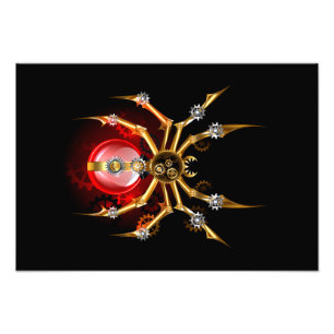 Steampunk spider on black photo print