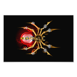 Steampunk spider on black photo print