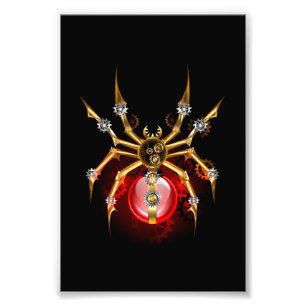 Steampunk spider on black photo print