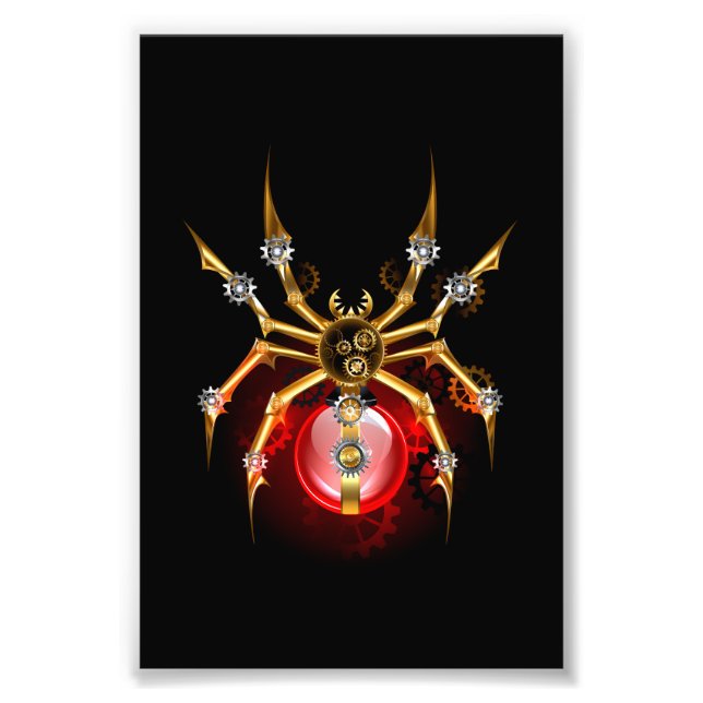 Steampunk spider on black photo print (Front)