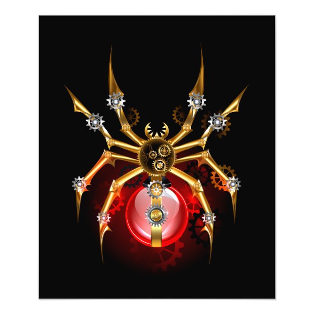 Steampunk spider on black photo print (Front)