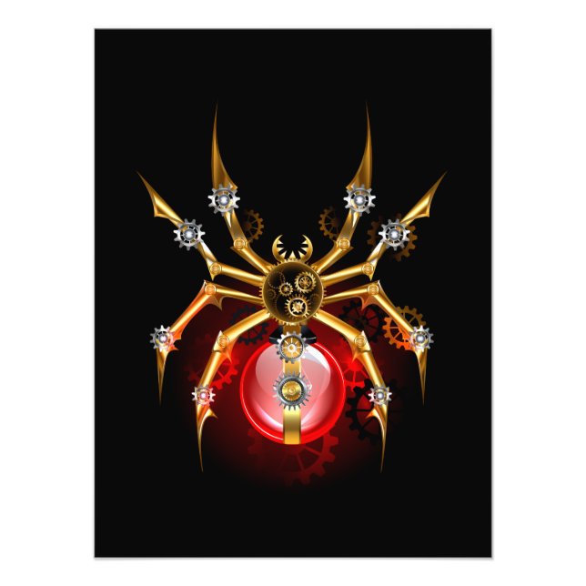 Steampunk spider on black photo print (Front)