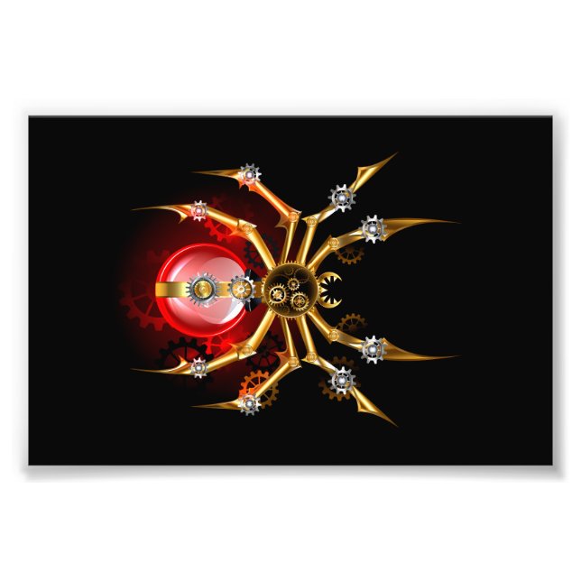 Steampunk spider on black photo print (Front)