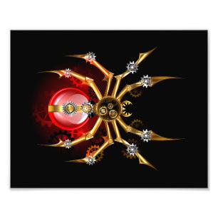 Steampunk spider on black photo print