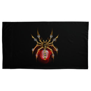 Steampunk spider on black pillowcase