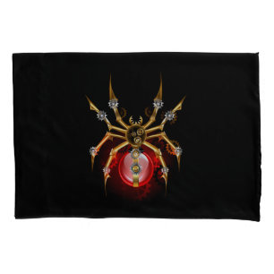 Steampunk spider on black pillowcase