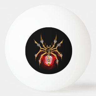 Steampunk spider on black ping pong ball