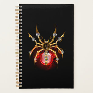 Steampunk spider on black planner