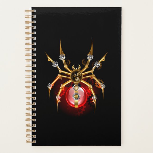 Steampunk spider on black planner (Front)