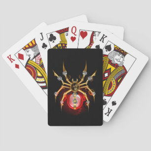 Steampunk spider on black playing cards