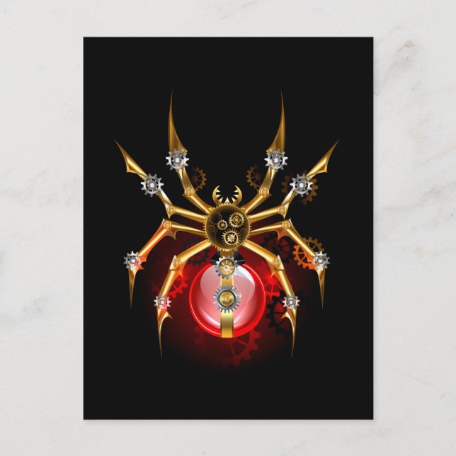 Steampunk spider on black postcard (Front)
