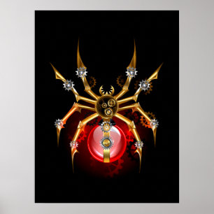 Steampunk spider on black poster