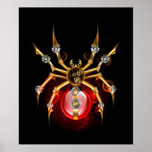 Steampunk spider on black poster