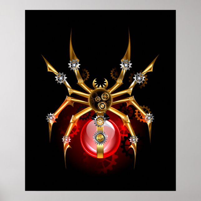 Steampunk spider on black poster (Front)