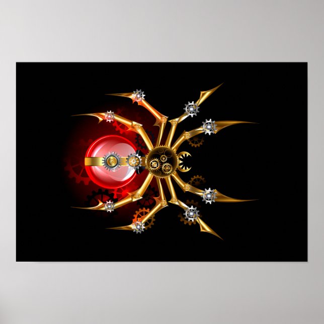 Steampunk spider on black poster (Front)