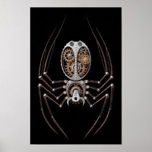 Steampunk Spider on Black Poster