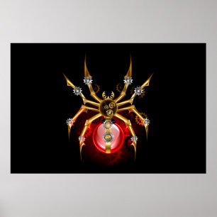 Steampunk spider on black poster