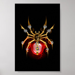 Steampunk spider on black poster