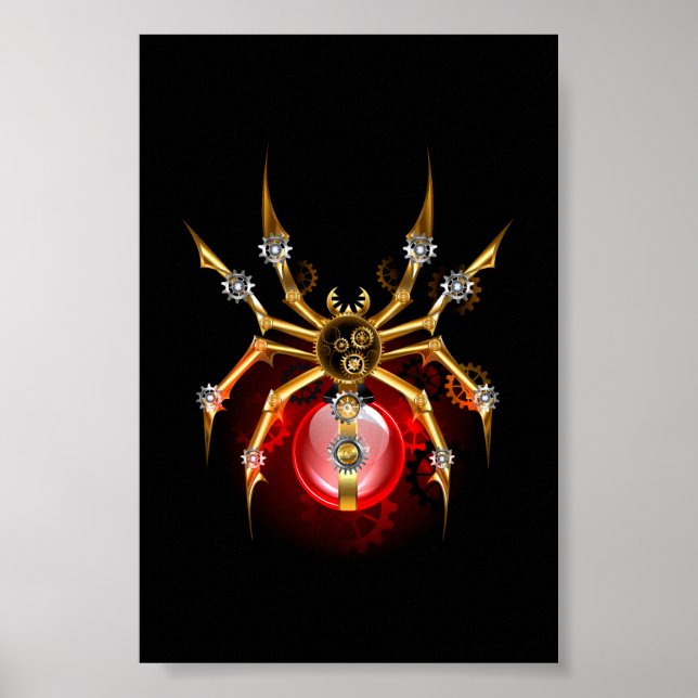 Steampunk spider on black poster (Front)