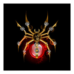 Steampunk spider on black poster