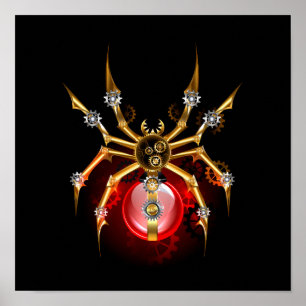 Steampunk spider on black poster