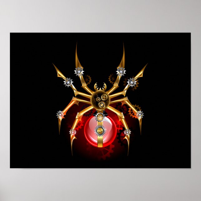 Steampunk spider on black poster (Front)