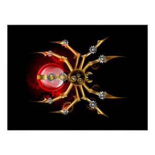 Steampunk spider on black poster
