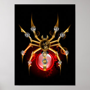 Steampunk spider on black poster