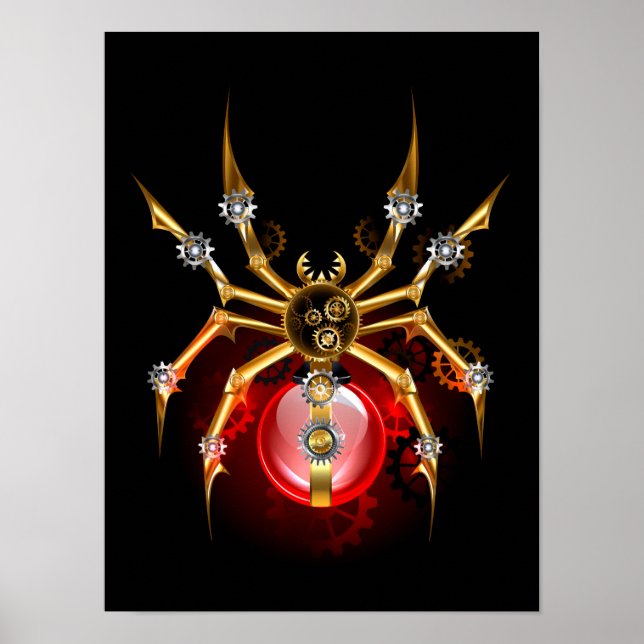 Steampunk spider on black poster (Front)