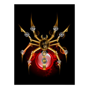 Steampunk spider on black poster