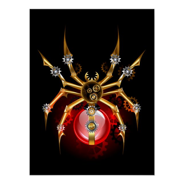 Steampunk spider on black poster (Front)