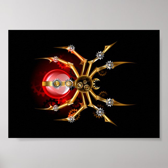 Steampunk spider on black poster (Front)