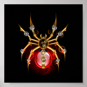 Steampunk spider on black poster
