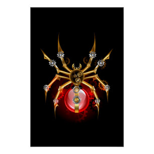 Steampunk spider on black poster