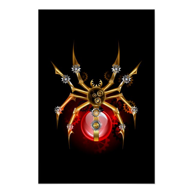Steampunk spider on black poster (Front)