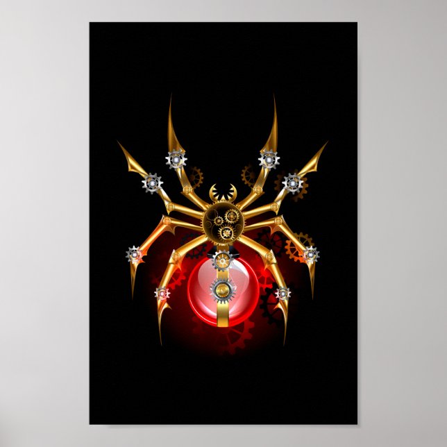 Steampunk spider on black poster (Front)