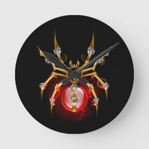 Steampunk spider on black round clock