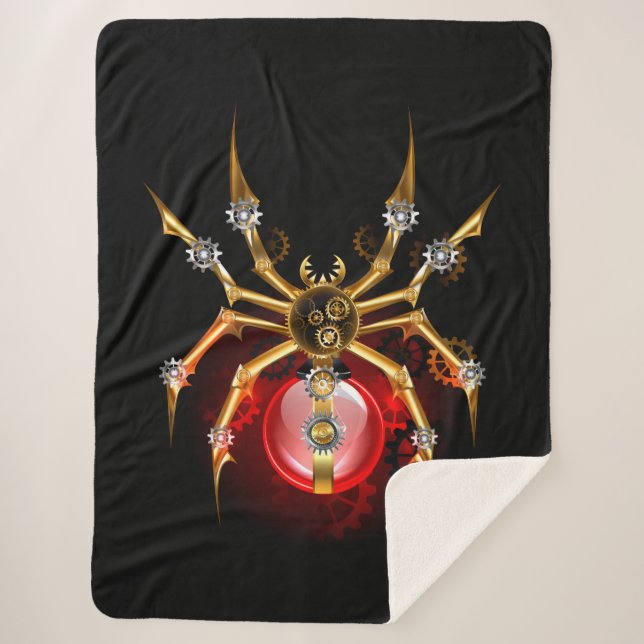 Steampunk spider on black sherpa blanket (Front)