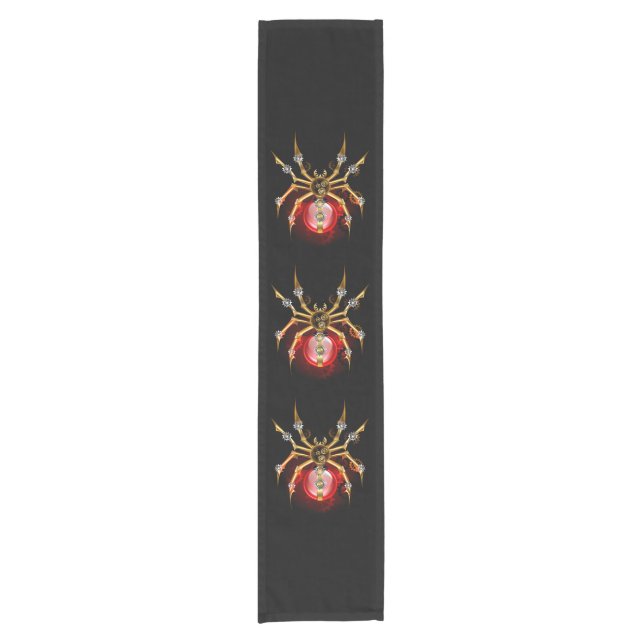 Steampunk spider on black short table runner (Front)