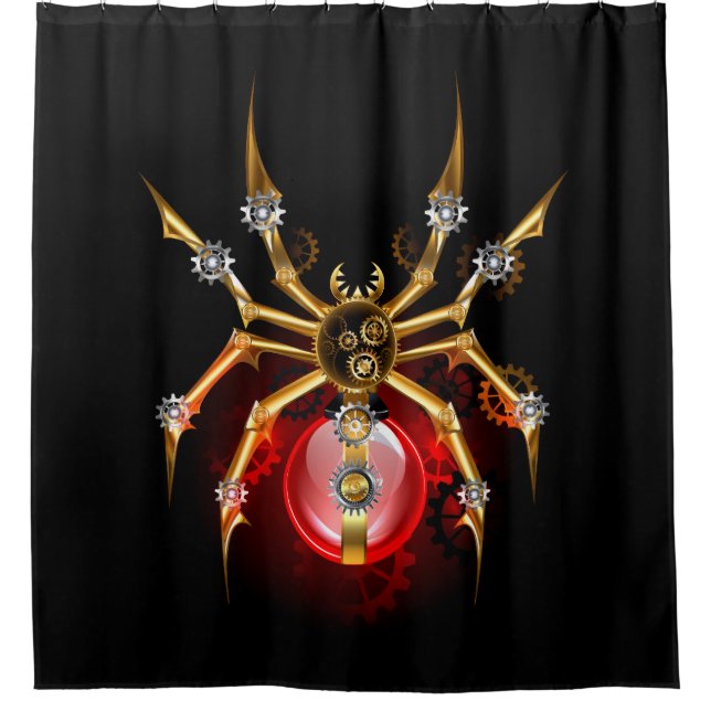 Steampunk spider on black shower curtain (Front)