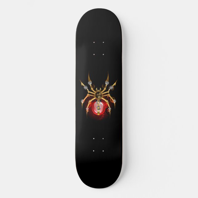 Steampunk spider on black skateboard (Front)