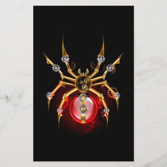 Steampunk spider on black stationery (Front)