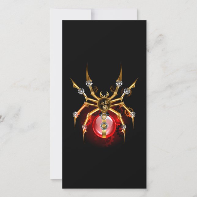 Steampunk spider on black thank you card (Front)