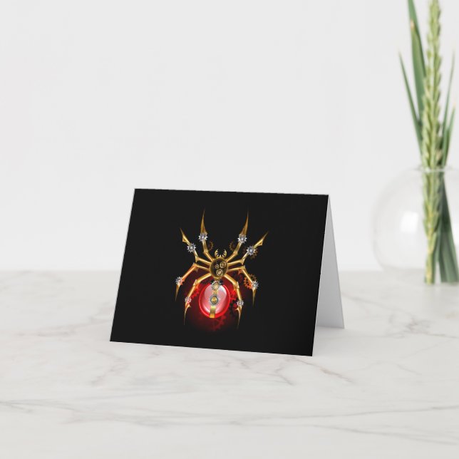 Steampunk spider on black thank you card (Front)