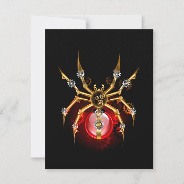 Steampunk spider on black thank you card (Front)