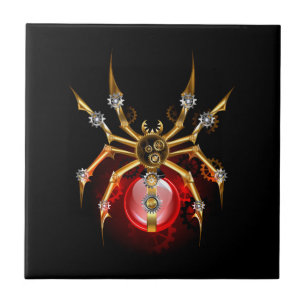 Steampunk spider on black tile