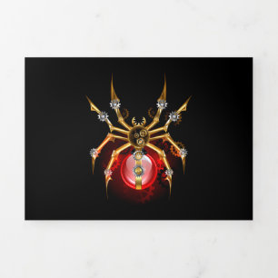 Steampunk spider on black Tri-Fold card