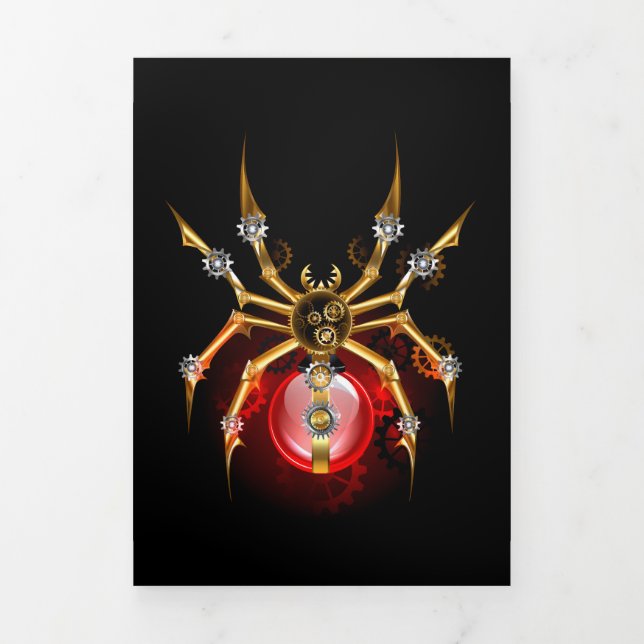 Steampunk spider on black Tri-Fold card (Cover)
