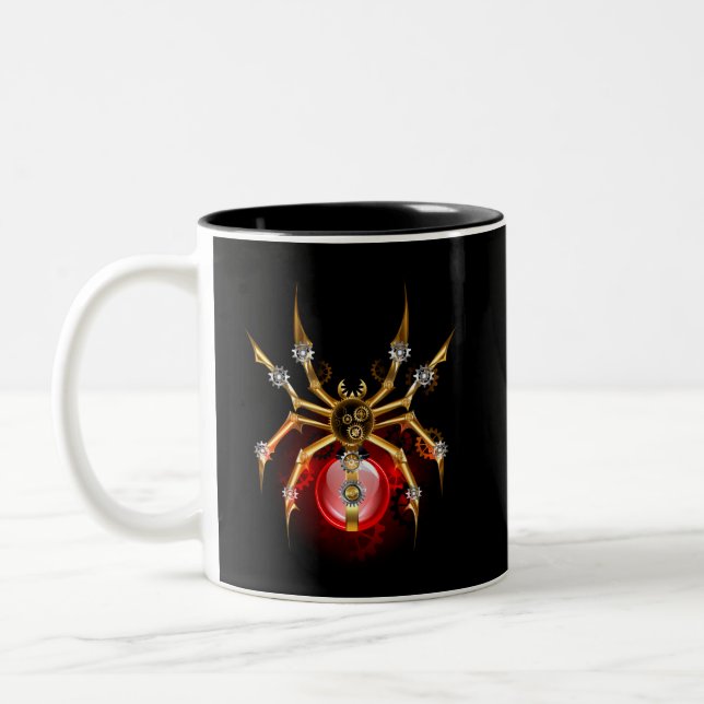 Steampunk spider on black Two-Tone coffee mug (Left)